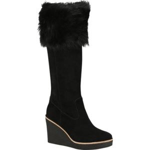 UGG VALBERG Tall knee high Black Wedge boots NEW